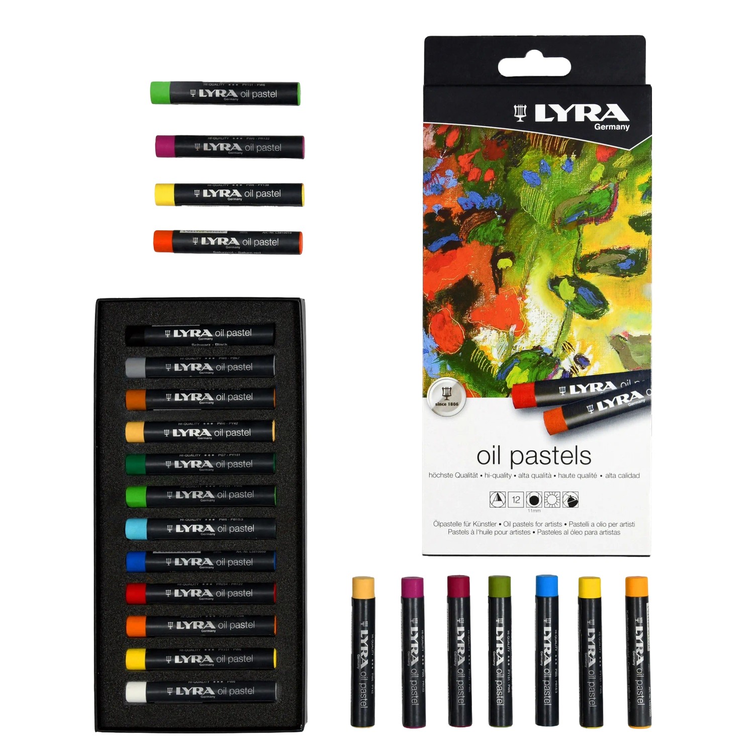Lyra Öl-Pastellkreiden, 12 Farben im Kartonetui. Hochpigmentierte Ölfarben für Künstler.