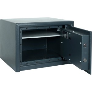 Burg-Wächter Möbeleinsatztresor Magno M 520 E, Tresor mit geöffneter Tür und Fachboden.