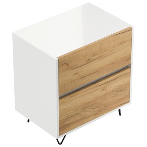 Posseik Nachttisch Industrial A, weiß/Eiche, 2 Schubladen, Metallfüße, 60 cm breit.