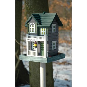 Dobar Vogelhaus Western mit Ständer, Kiefernholz, imitiert US-amerikanische Architektur.