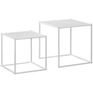 Zwei weiße, quadratische HOMCOM Couchtische aus Stahl, unterschiedlich groß, modern. Ideal als Beistelltisch-Set.