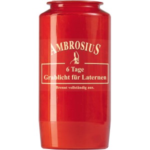 Rotes Ambrosius Grablicht mit 75% Ölgehalt für Laternen, Brenndauer 6 Tage.