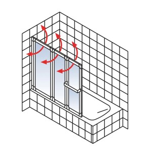 Schulte Badewannenfaltwand, 3-teilig, weiß, mit Schwenkfunktion als Duschabtrennung.