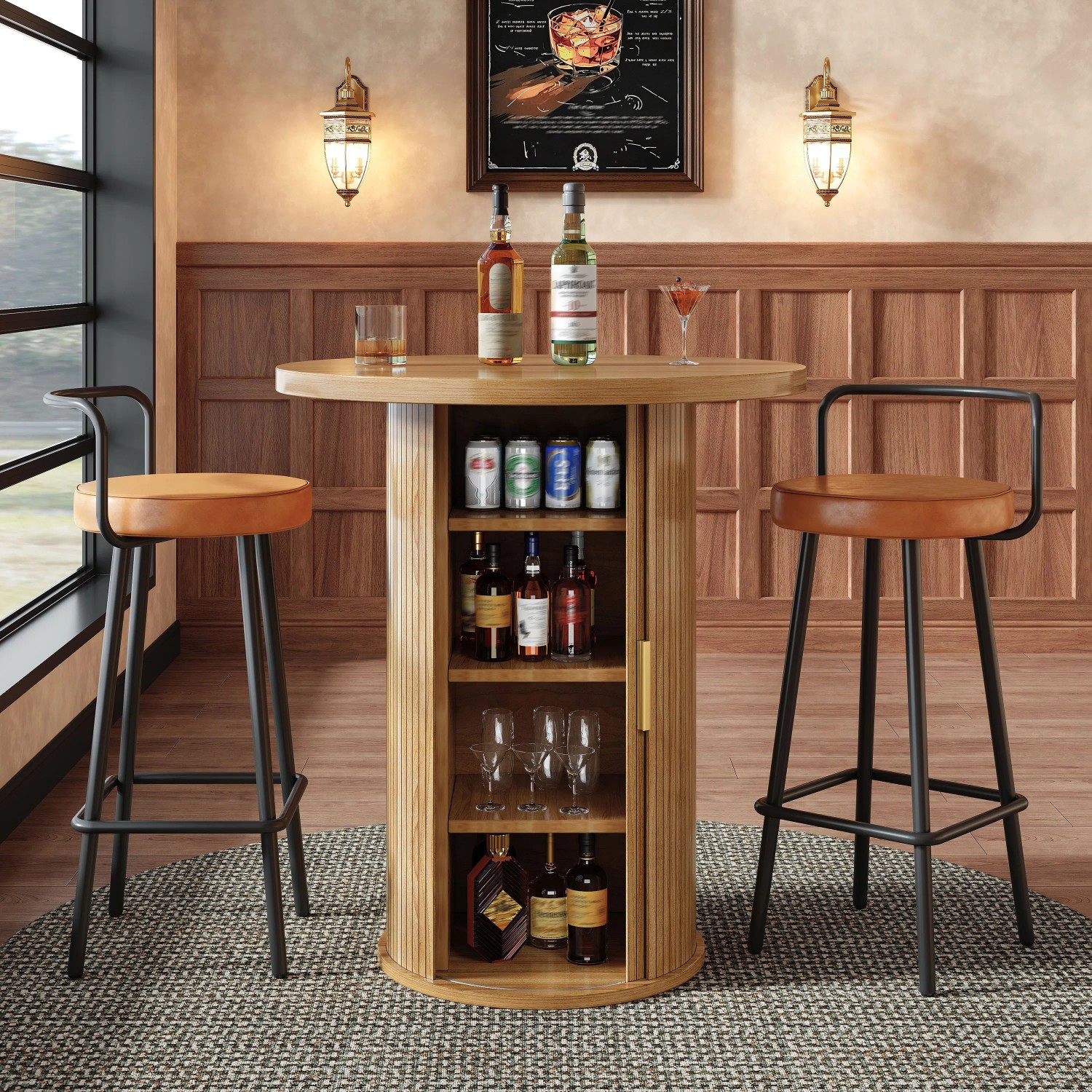 okwish Bartisch mit Stauraum MDF Holzoptik Bar Wohnzimmer 60x60x91.6cm Natur_4