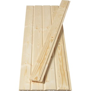 Unbehandelte Profilbretter aus Fichte/Tanne, 12,5x96x4000 mm, Nut und Feder für Wand- und Deckenverkleidung.
