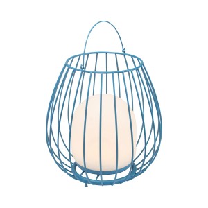 Blaue Nordlux Jim To Go Tischleuchte für Außen, mit Akku und Tragegriff.