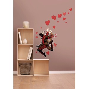 Deadpool Lovepool Wandtattoo (50x70cm) mit Pfeil und Bogen, umgeben von roten Herzen.