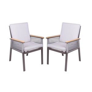 2er Set Garden Pleasure Stühle Denia, hellgrau mit Auflagen. Gartenstühle aus Aluminium und Non-Wood.