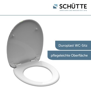 Schütte WC-Sitz Ginko & Wood aus Duroplast mit Absenkautomatik, geöffnet.