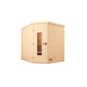 Weka Massivholzsauna Turku 2 Sparset mit Holztür und Ofen, Fichtenholz natur.