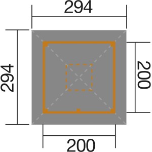 Draufsicht Weka Freizeitlaube Rimini Spar-Set 218x218 cm mit Maßangaben. Gartenlaube aus Holz.