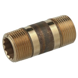 Kirchhoff Rohrdoppelnippel, 21 mm (1/2 AG) x 80 mm, blank, aus Messing für Gewindefittings.