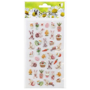 Bunte Osterdeko Puffy Sticker mit Hasen, Küken und Ostereiern für Fenster und Karten.