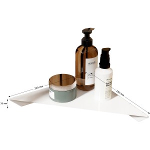 Eck-Duschablage von Schulte, mattweiß, mit Pflegeprodukten. Klebemontage ohne Bohren.