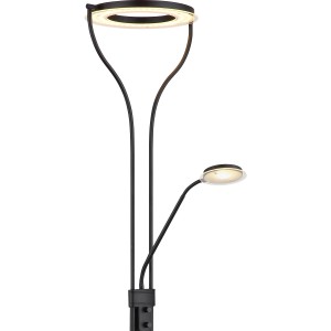 Schwarzer LED-Deckenfluter Ebro, Design-Stehlampe mit Leselampe, 194 cm hoch.