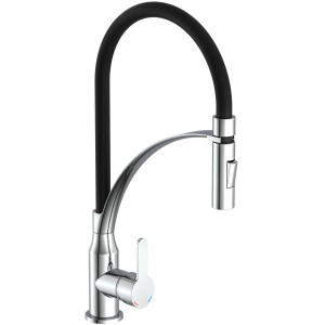 Eisl Spültischarmatur Carneo Chrom-Schwarz mit Soft-Touch Schlauch und Geschirrbrause.