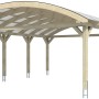 Skan Holz Doppelcarport Franken Nussbaum mit gebogenem Dach und klarer Doppelstegplatte.