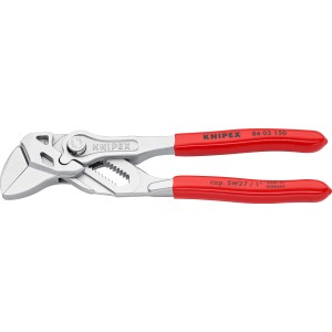 Knipex Zangenschlüssel, verchromt, 150 mm Mini, mit roten Griffen. Vielseitiges Schraubwerkzeug.