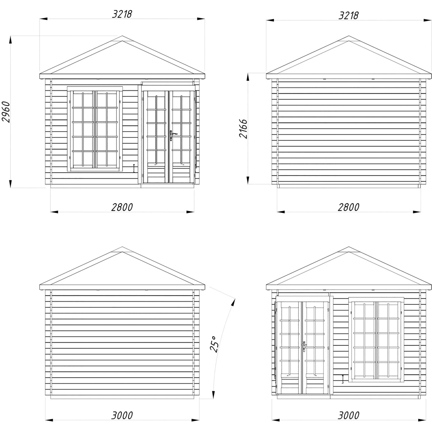 Skizze: Palmako Holz-Pavillon Melanie 280x280cm mit Maßen, inkl. Fußboden.