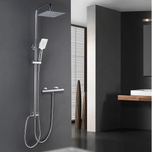 Aufputz Thermostat Duschsystem mit Kopf- und Handbrause, Chrom.