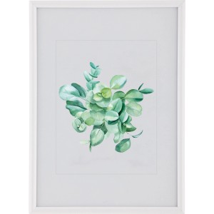 Weißer Kunststoff Bilderrahmen (21x29,7 cm) mit Eukalyptus-Motiv und Passepartout.