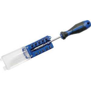 LUX Bit-Schraubenzieher mit 11-teiligem Bitmagazin, blau-schwarzer Griff. Schraubendreher-Set für Heimwerker.