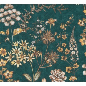 AS-Creation Vliestapete mit Blumenmuster in Petrol und Orange. Dekorative Tapete mit grafischem Design und leichter Struktur.