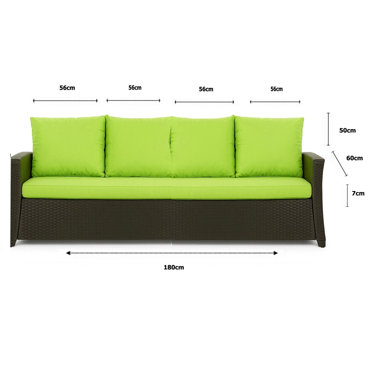 Setgarden Gartenkissen für Polyrattan-Möbel, 180x60x50 cm, Lemon, für 3-Sitzer Gartensofa.