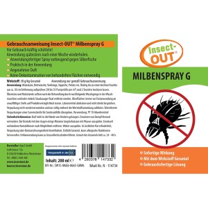 Insect Out Milbenspray G 200ml: Spray zur Milbenbekämpfung mit Geraniol für Matratzen und Polster.