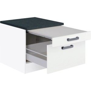 Optifit Unterschrank Salo214, 60 cm, weiß, mit Auszug für Waschmaschine/Trockner und dunkler Arbeitsplatte.