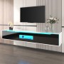 okwish TV Schrank mit LED Licht Holzoptik Glasböden 180x35x30cm Schwarz_6