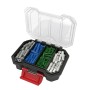 Qbrick Regular Compact Organizer Set 1 Schwarz mit farbigen Dübeln und transparentem Deckel.