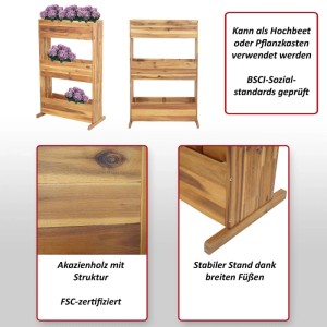 MCW Pflanzkastenregal aus Akazienholz mit 3 Reihen, 115x71x40cm.