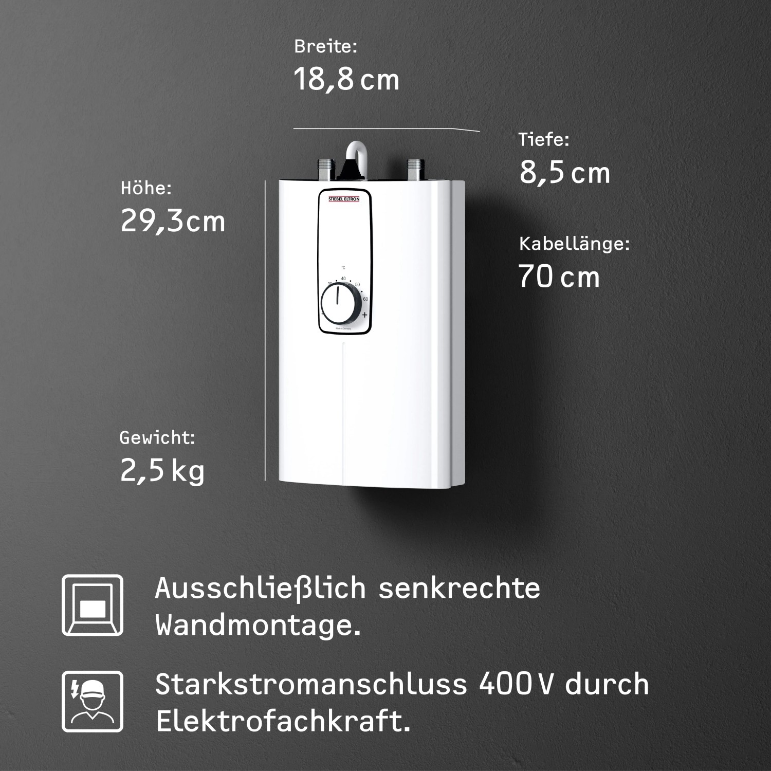 Stiebel Eltron Kompaktdurchlauferhitzer DCE 11/13 kW, elektronisch geregelt, für die Küche.