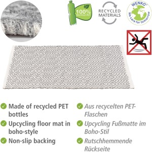 Wenko Badematte Abai, 50x80 cm, hellgrau/weiß, aus recycelten PET-Flaschen mit Boho-Muster und rutschfester Rückseite.