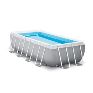 Rechteckiger Intex Frame Pool-Set Prism Quadra, 488x244x107 cm, grau, mit Stahlrahmen und blauem Wasser.