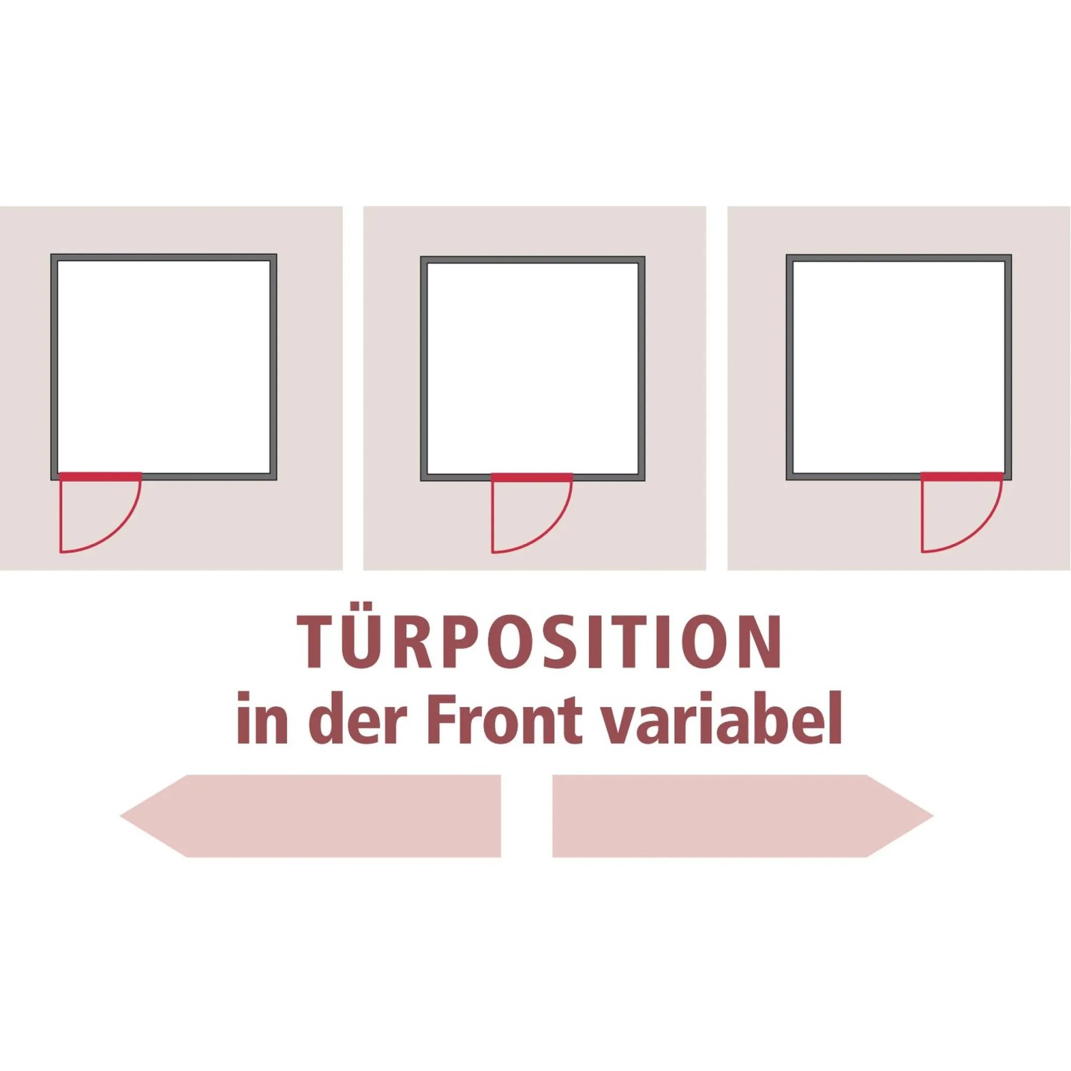 Karibu Sauna Dilja: Schematische Darstellung der variablen Türposition in der Front.