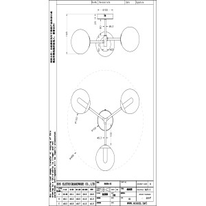 Technische Zeichnung der 3-flammigen Deckenleuchte Gitse in Gold matt mit Maßen.
