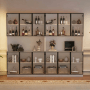 okwish Vitrine mit LED Beleuchtung Schranktüren Stauraum Wohnzimmer 240x34x200cm Weiß_4