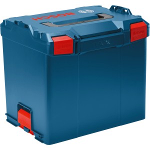 Bosch Professional L-Boxx 374 Werkzeugkiste, leer, blau mit roten Verschlüssen.