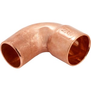 Kupfer Löt-Winkel, Ø 15 mm, 90-Grad-Bogen für Kupferrohr-Verbindungen.