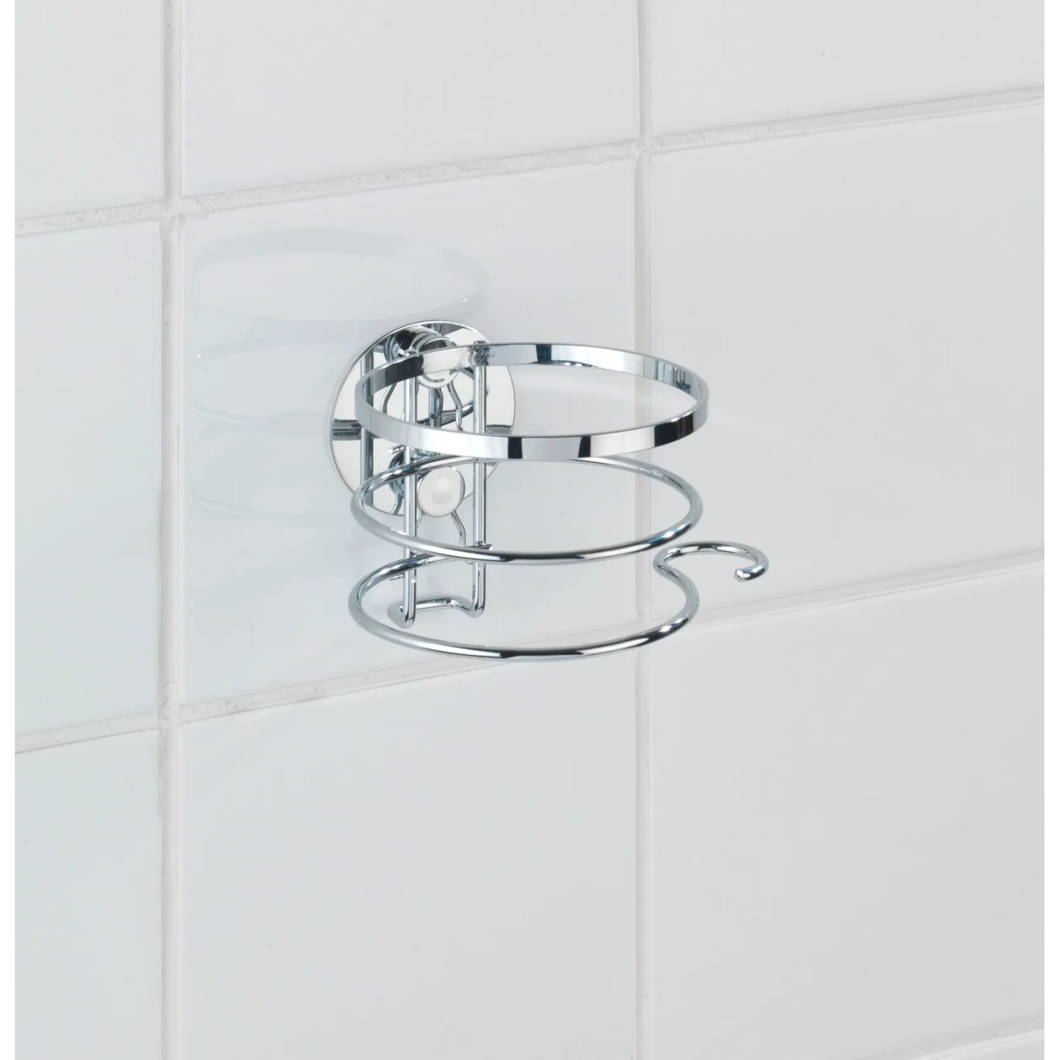 Wenko Turbo-Loc Haartrocknerhalter aus glänzendem Edelstahl mit Kabelhalterung.