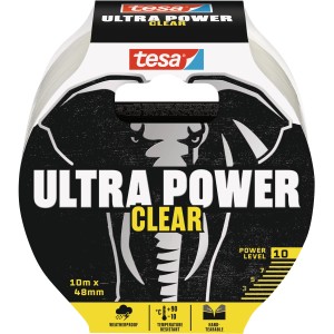 Tesa Ultra Power Clear Klebeband, 10 m x 48 mm, transparent für unsichtbare Reparaturen.