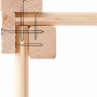 Detailaufnahme der Eckverbindung des Karibu Express Gartenhauses aus naturbelassenem Holz.