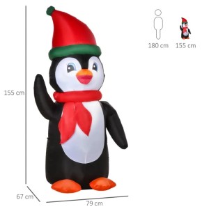 Aufblasbarer Weihnachts-Pinguin 155 cm mit roter Mütze und Schal, LED-beleuchtet, für festliche Gartendekoration.