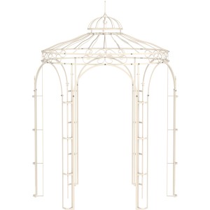 Weißer Eleo Pavillon Siena aus Metall, pulverbeschichtet, 265 cm hoch, Ø 210 cm. Ideal für kleine Gärten.