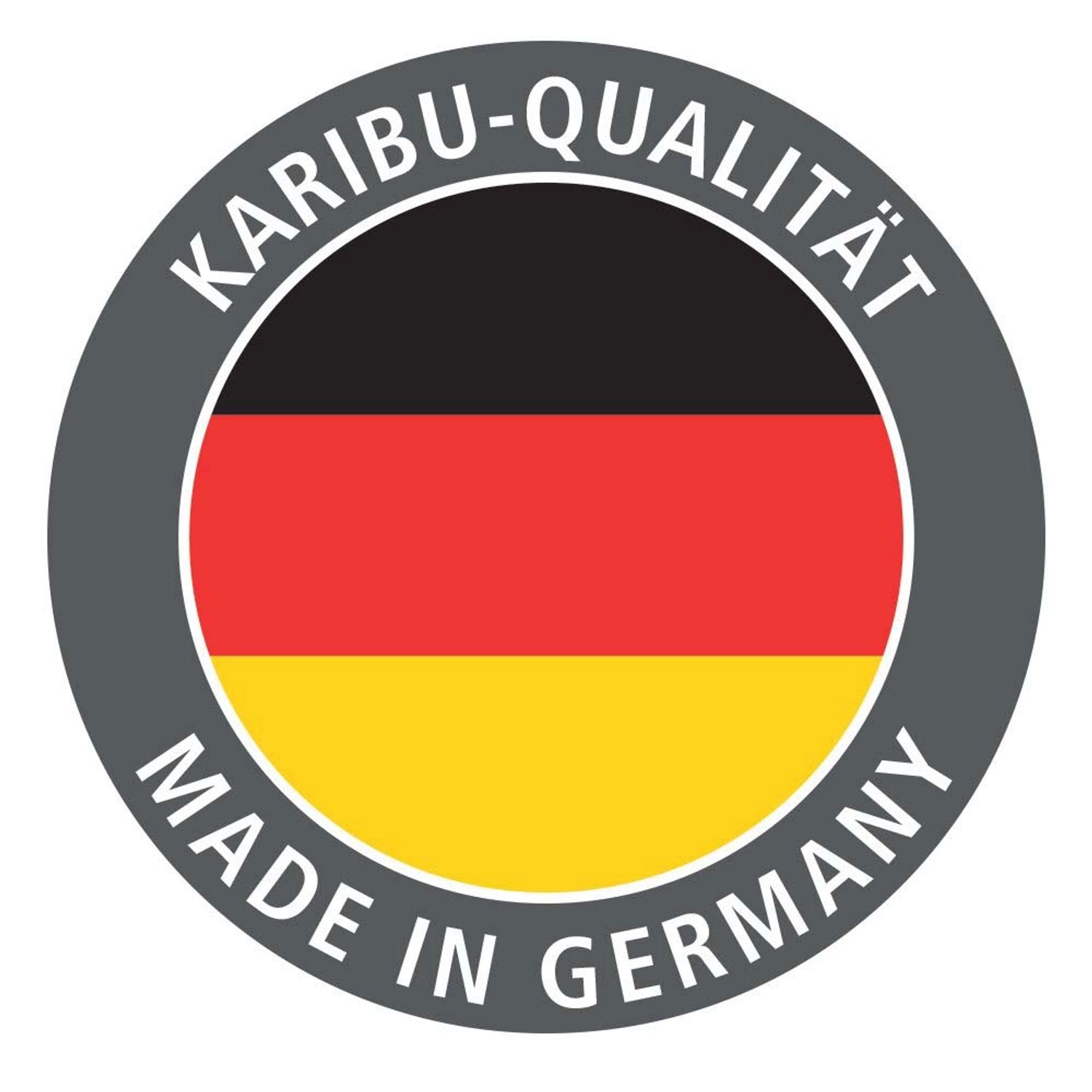 Karibu Qualitätssiegel: Made in Germany mit Deutschlandflagge.