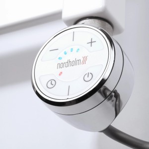 Nordholm Heizpatrone Calypso, 600W, Chrom, mit Bedienelementen für Heizungs-Installation.