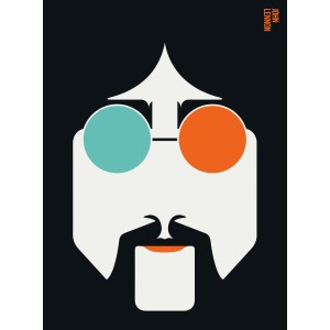 Fototapete mit John Lennon Motiv in Türkis, Orange, Schwarz und Weiß, 2,00 m x 2,70 m.