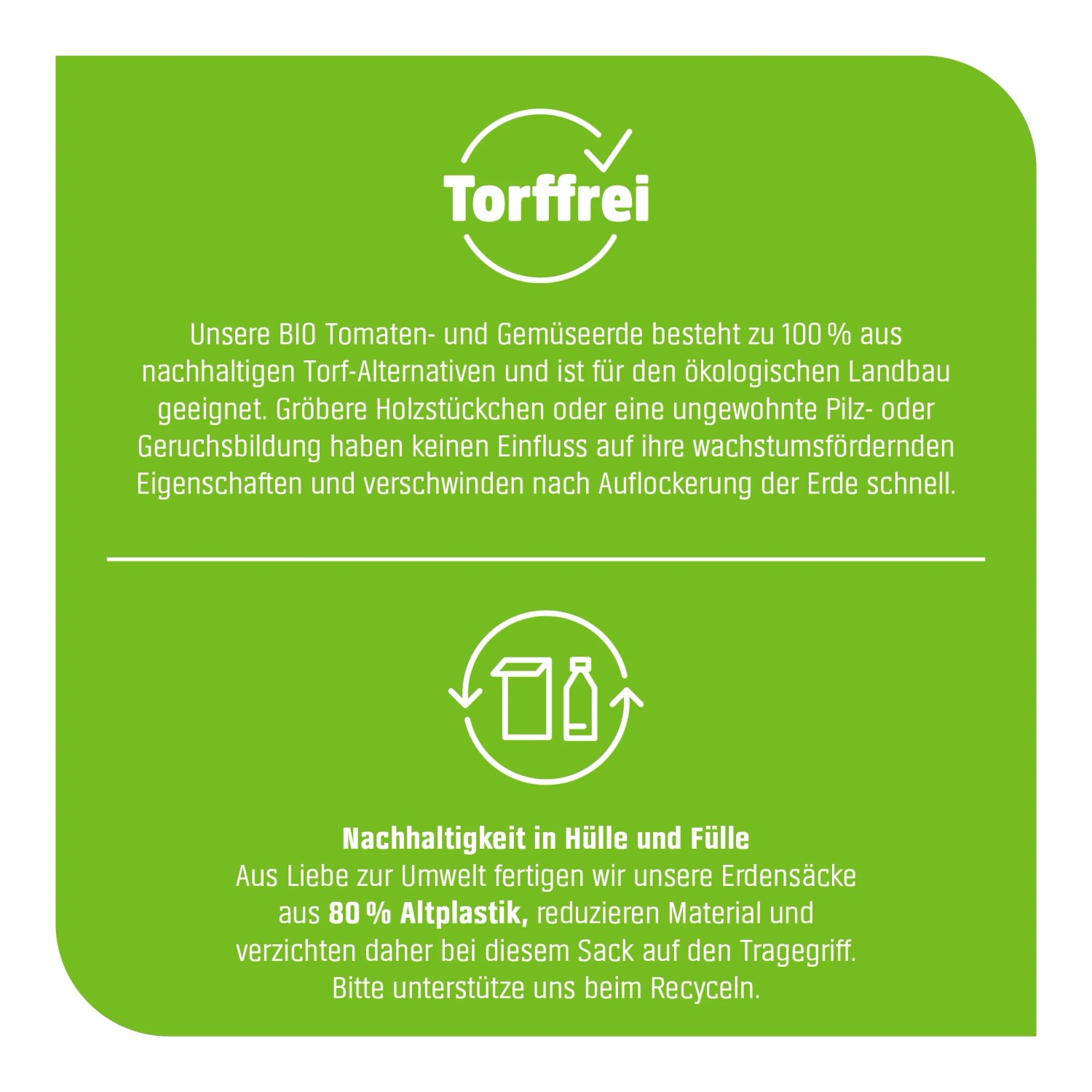 Info-Grafik: GROW by OBI BIO Tomaten- und Gemüseerde ist torffrei und nachhaltig verpackt.